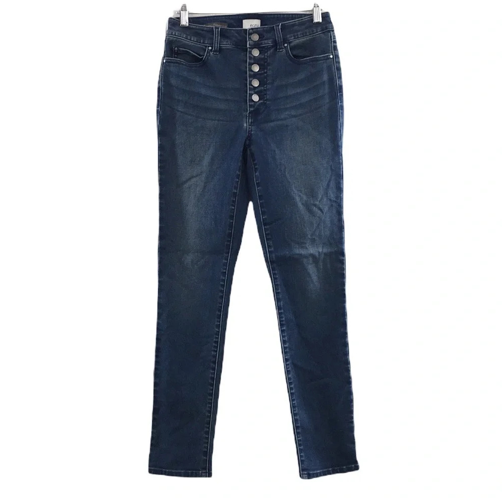 Ecru Denim The Holywood High Rise 5‎ Button Skinny Jeans Womens 25 Medium Wash